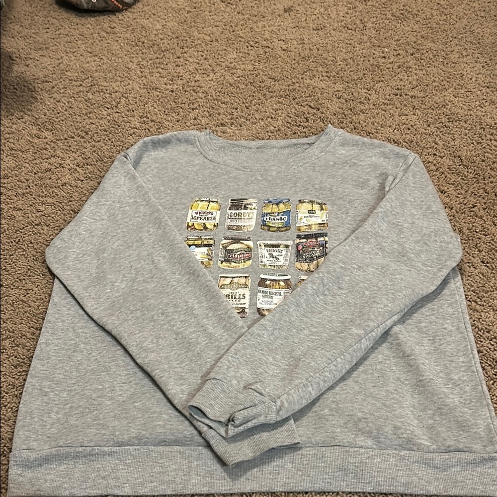 Gray Sweatshirt with Pickle Jar Graphic